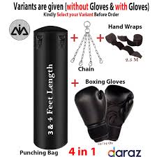 Punching Bag Set, Export Quality Everlast Boxing Punching Bag with Hanging chain, Hand wraps, Glooves in Premium Quality ( 2 to 6 feet )